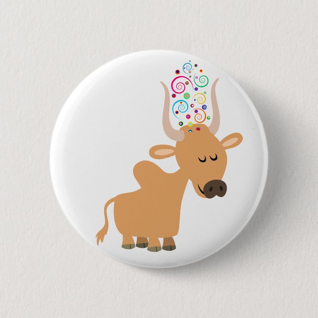 Niedlich Happy Brahman Cow Button Abzeichen (Vorderseite)