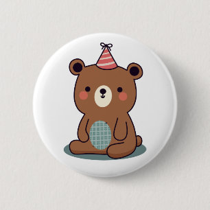 Niedlich Happy Brown Party Bear Button
