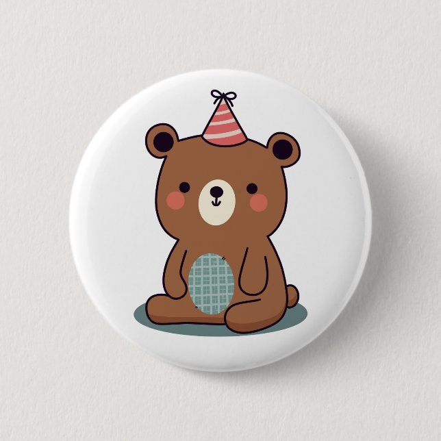 Niedlich Happy Brown Party Bear Button (Vorderseite)