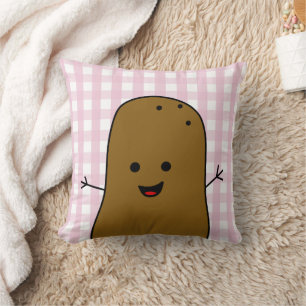 Niedlich Happy Brown Potato Pink Gingham Kissen