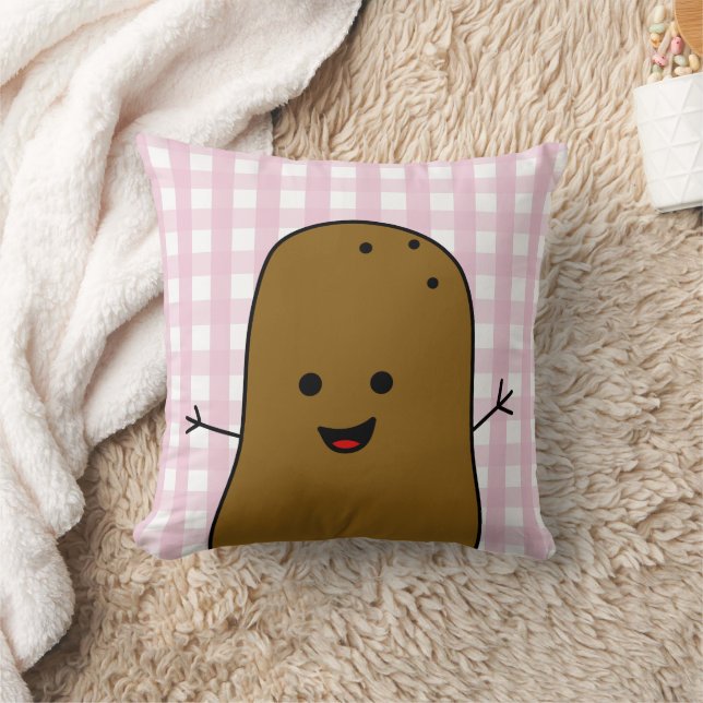 Niedlich Happy Brown Potato Pink Gingham Kissen (Decke)