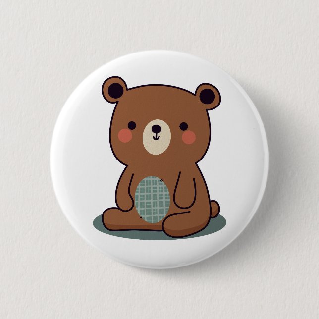 Niedlich Happy Brown Teddy Bar Button (Vorderseite)