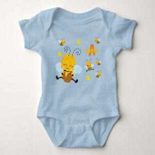 Niedlich Happy Bumble Bee mit Blume Blue Baby Strampler