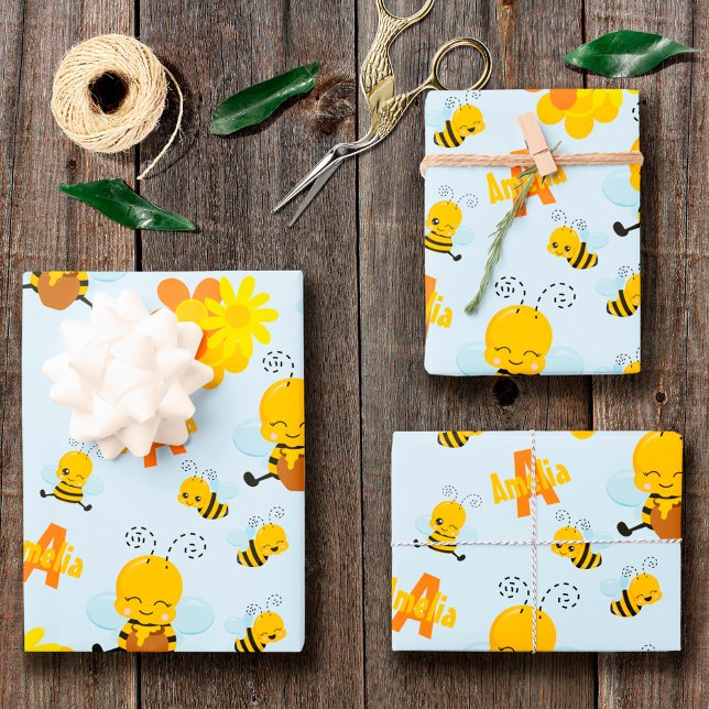 Niedlich Happy Bumble Bee mit Blume Kleines Kind Geschenkpapier Set (Von Creator hochgeladen)