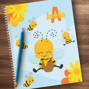 Niedlich Happy Bumble Bee mit Blume Kleines Kind Notizbuch