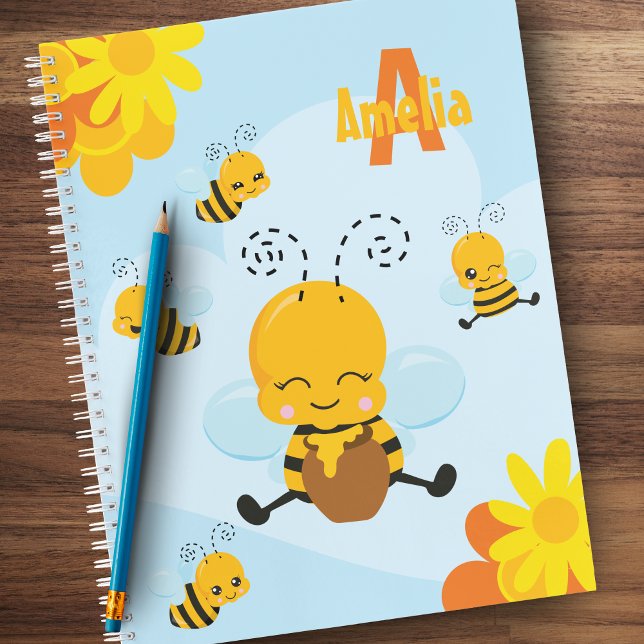 Niedlich Happy Bumble Bee mit Blume Kleines Kind Notizbuch (Von Creator hochgeladen)