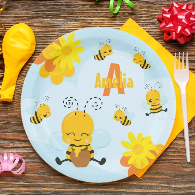 Niedlich Happy Bumble Bee mit Blume Kleines Kind Pappteller (Von Creator hochgeladen)