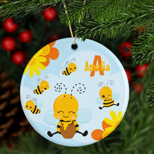 Niedlich Happy Bumble Bee mit Blume Weihnachten Keramik Ornament