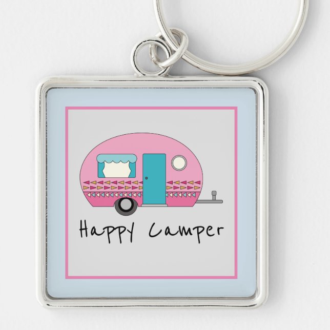 Niedlich Happy Camper Pink RV Schlüsselanhänger (Vorne)