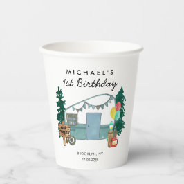 Niedlich Happy Camper Van Trees Camping 1. Geburts Pappbecher