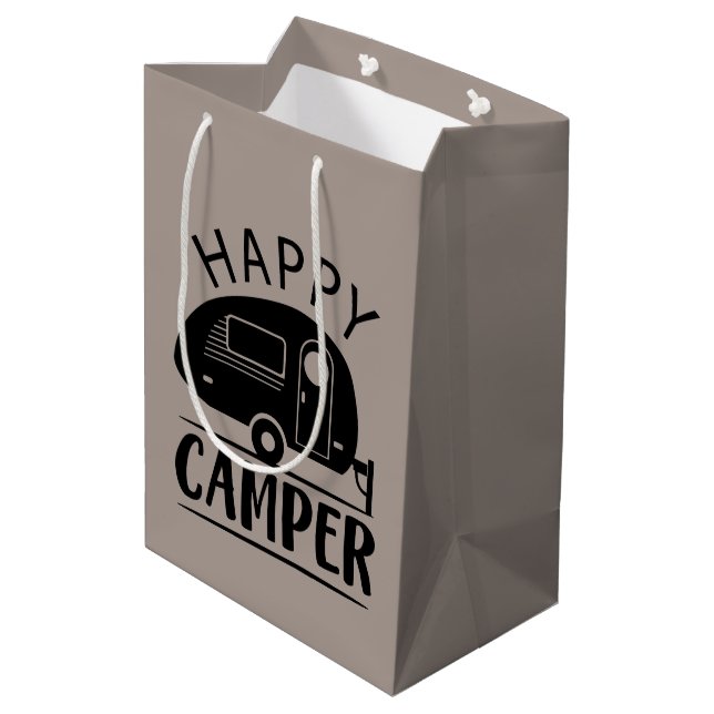 niedlich Happy Camper Wortart Party Mittlere Geschenktüte (Rückseite Schrägansicht)