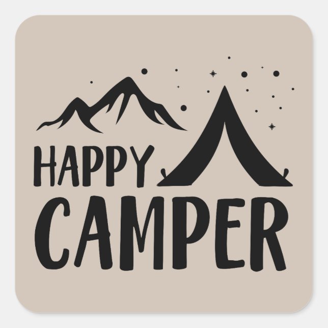 Niedlich Happy Camper Wortart Square Sticker (Vorderseite)
