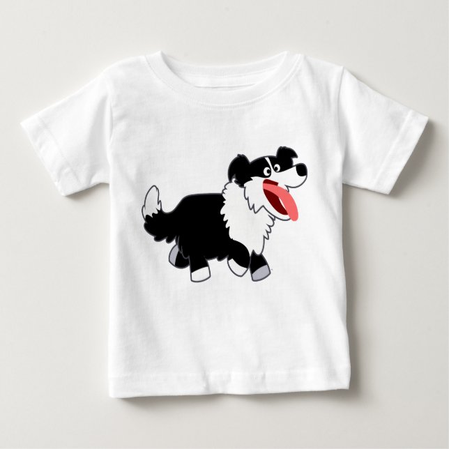 Niedlich Happy Cartoon Border Collie Baby T - Shir Baby T-shirt (Vorderseite)