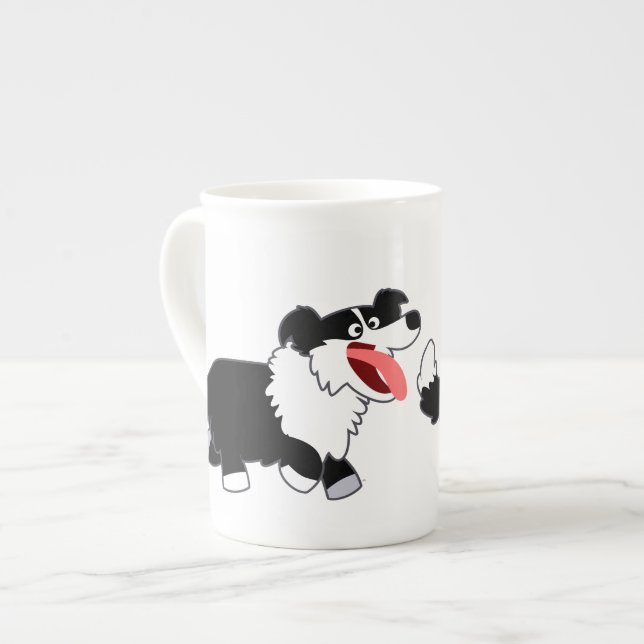 Niedlich Happy Cartoon Border Collie Bone China Ta Prozellantasse (Vorderseite Links)