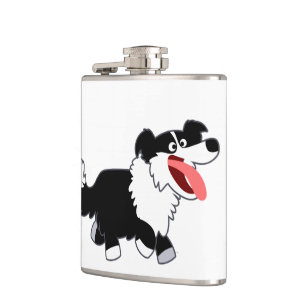 Niedlich Happy Cartoon Border Collie Hip Flask Flachmann