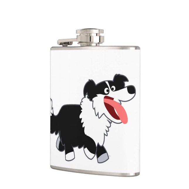 Niedlich Happy Cartoon Border Collie Hip Flask Flachmann (Links)