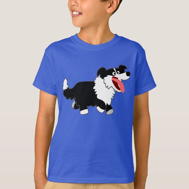 Niedlich Happy Cartoon Border Collie Kids T - Shir T-Shirt (Vorderseite)