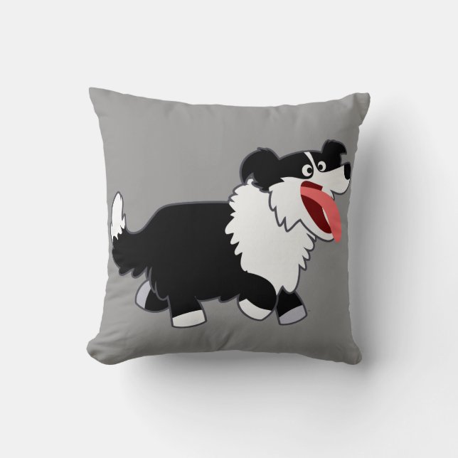 Niedlich Happy Cartoon Border Collie Pillow Kissen (Vorderseite)