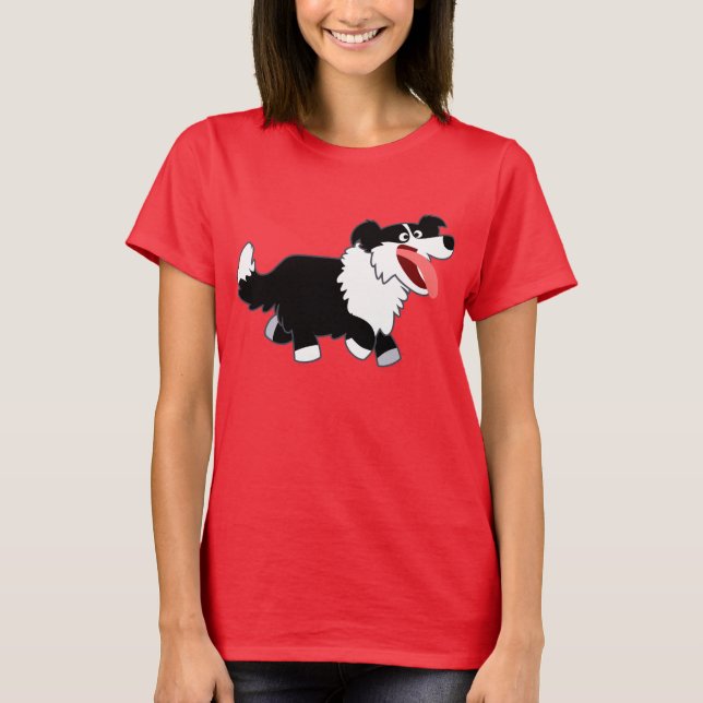 Niedlich Happy Cartoon Border Collie T - Shirt (Vorderseite)