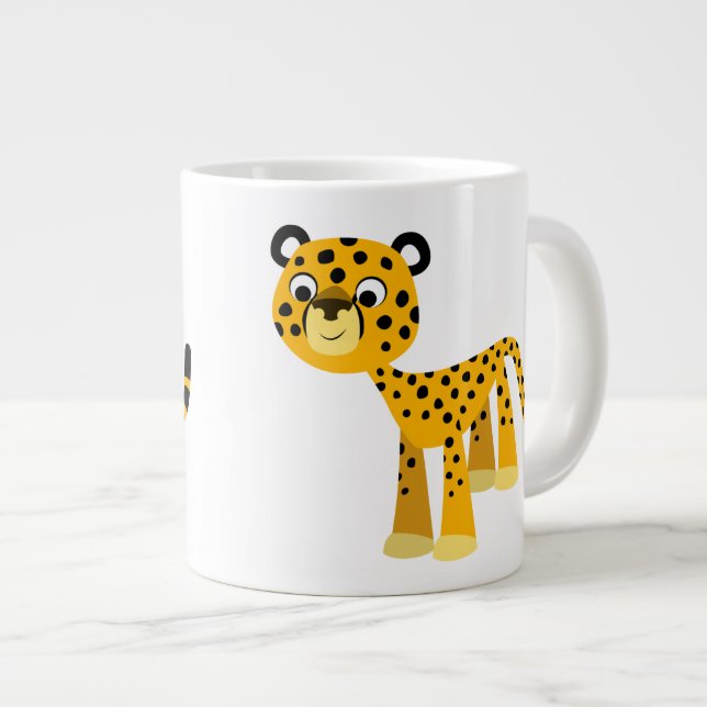 Niedlich Happy Cartoon Cheetah Jumbo Tasse (Vorderseite Rechts)