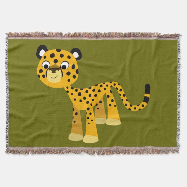 Niedlich Happy Cartoon Cheetah Throw Blanket Decke (Vorderseite)