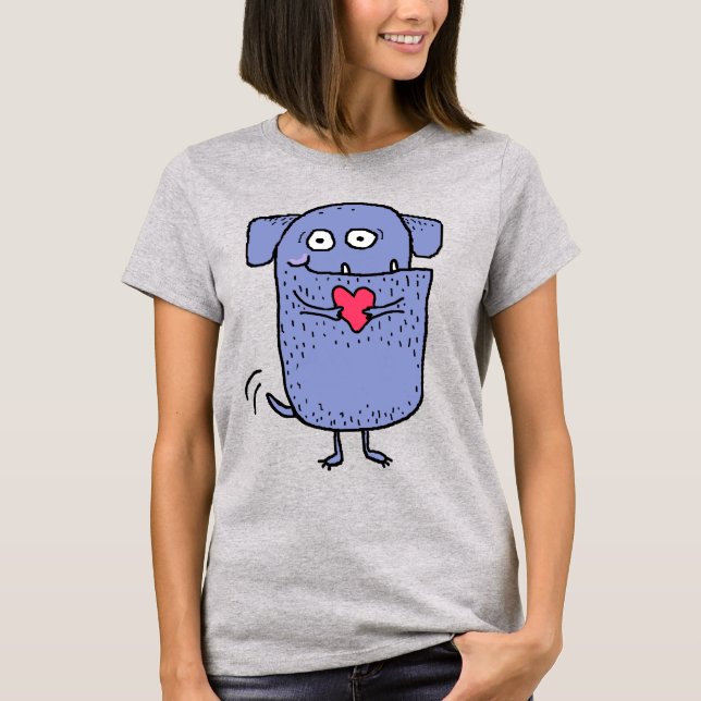 Niedlich & Happy Cartoon Dog mit rosa Herz T-Shirt (Vorderseite)