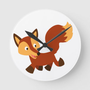 Niedlich Happy Cartoon Fox Wall Clock Runde Wanduhr