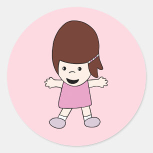 Niedlich Happy Cartoon Girl in einem rosafarbenen Runder Aufkleber