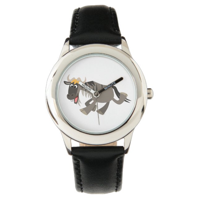 Niedlich Happy Cartoon Wildebeest Watch Armbanduhr (Vorderseite)