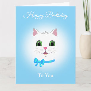 Niedlich Happy Cat Face Geburtstag auf Light Blue Karte
