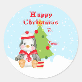 Niedlich Happy Christmas Pinguin Sailor Geschenk Runder Aufkleber