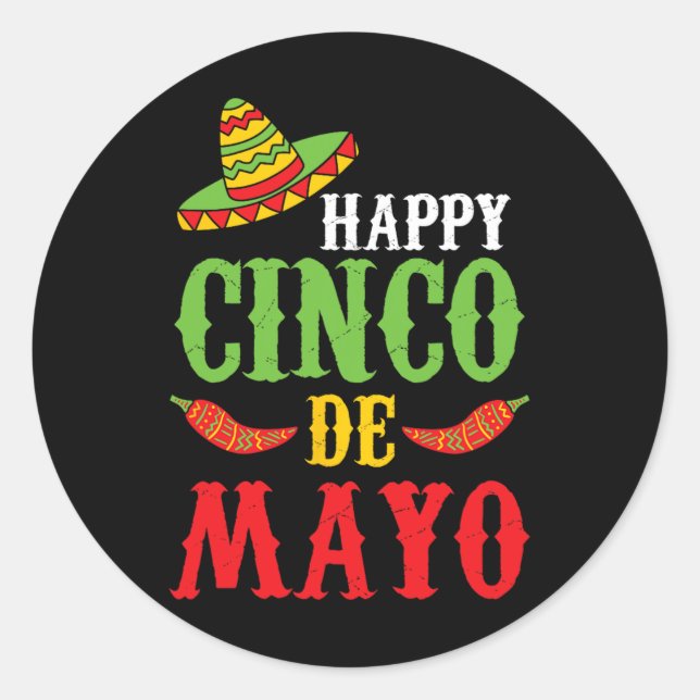 Niedlich Happy Cinco De Mayo Sombrero Paprikaschot Runder Aufkleber (Vorderseite)