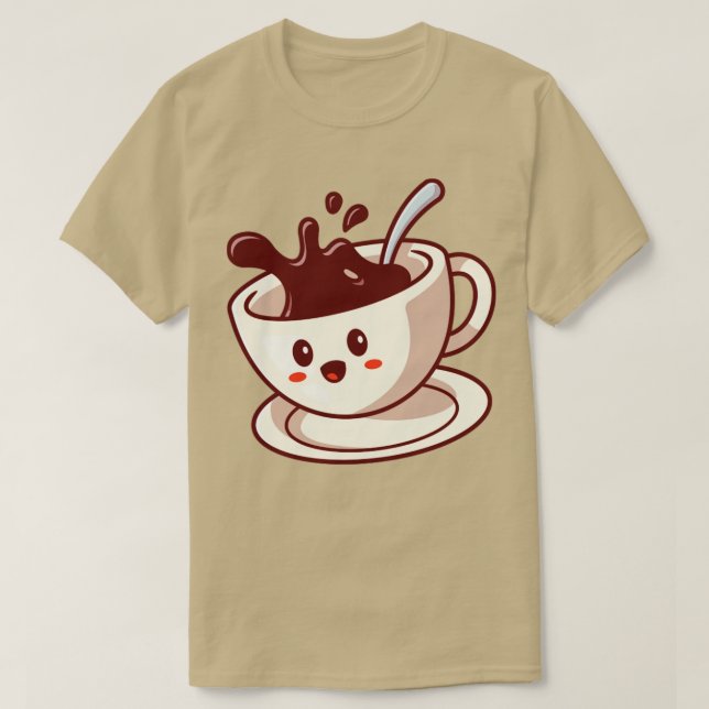 Niedlich Happy Coffee Cup Cartoon1 T-Shirt (Design vorne)