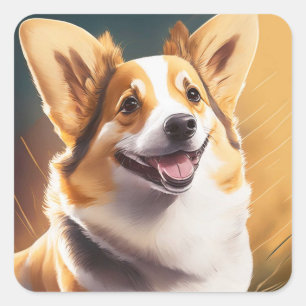 Niedlich Happy Corgi Dog Quadratischer Aufkleber