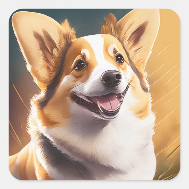 Niedlich Happy Corgi Dog Quadratischer Aufkleber (Vorderseite)