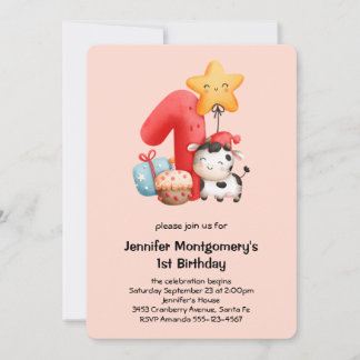 Niedlich Happy Cow 1. Geburtstag Einladung