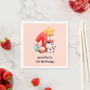 Niedlich Happy Cow 1. Geburtstag Serviette