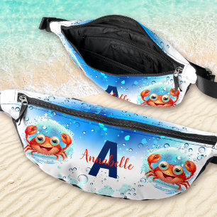 Niedlich Happy Crab Blauer Sommerurlaub Name Bauchtasche