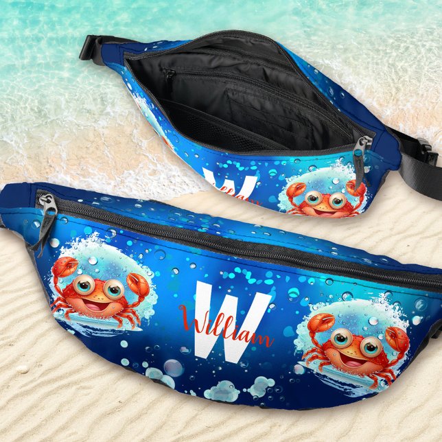 Niedlich Happy Crab Ocean Blue Sommerurlaub Name Bauchtasche (Cute Happy Crab Ocean Blue Summer Vacation Name Fanny Pack)