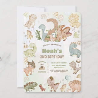 Niedlich Happy Dinosaurier 2. Geburtstag Einladung