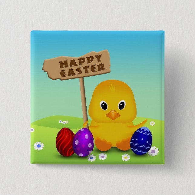 Niedlich Happy Easter Baby Chick Button (Vorderseite)
