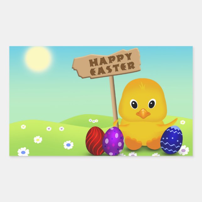 Niedlich Happy Easter Baby Chick Rechteckiger Aufkleber (Vorderseite)