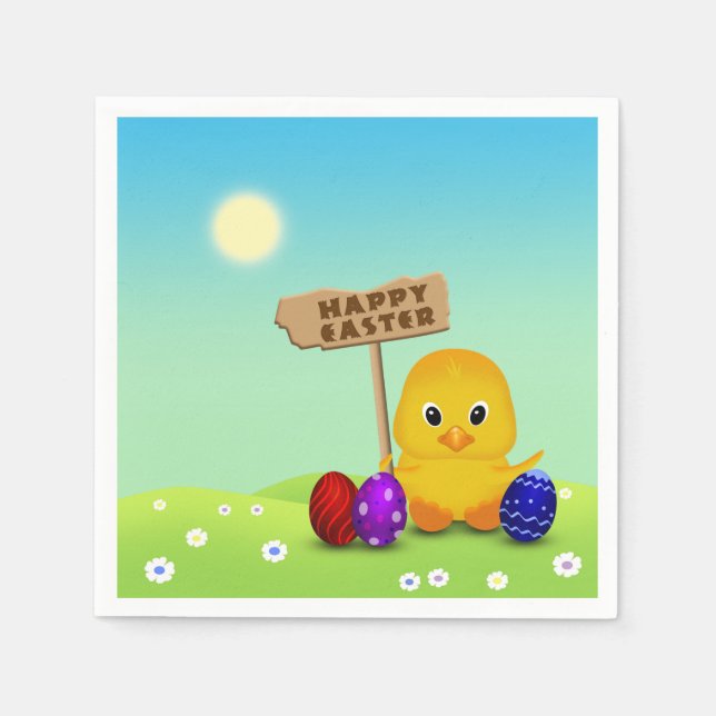 Niedlich Happy Easter Baby Chick Serviette (Vorderseite)
