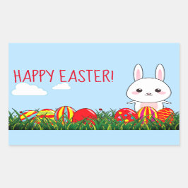 Niedlich Happy Easter Bunny & Eggs auf Gras Rechteckiger Aufkleber