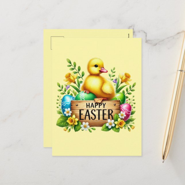 Niedlich Happy Easter chick Feiertagspostkarte (Vorderseite/Rückseite Beispiel)
