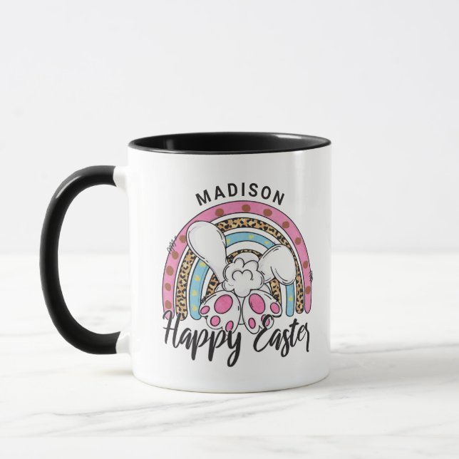 Niedlich Happy Easter Kaninchenbrennen Name Tasse (Links)