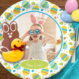Niedlich Happy Easter Pattern mit Foto Party Pappteller