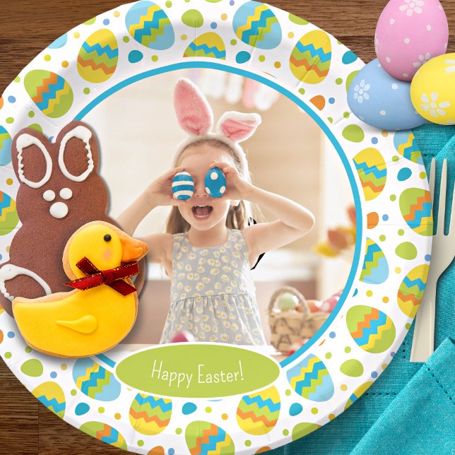 Niedlich Happy Easter Pattern mit Foto Party Pappteller (Von Creator hochgeladen)