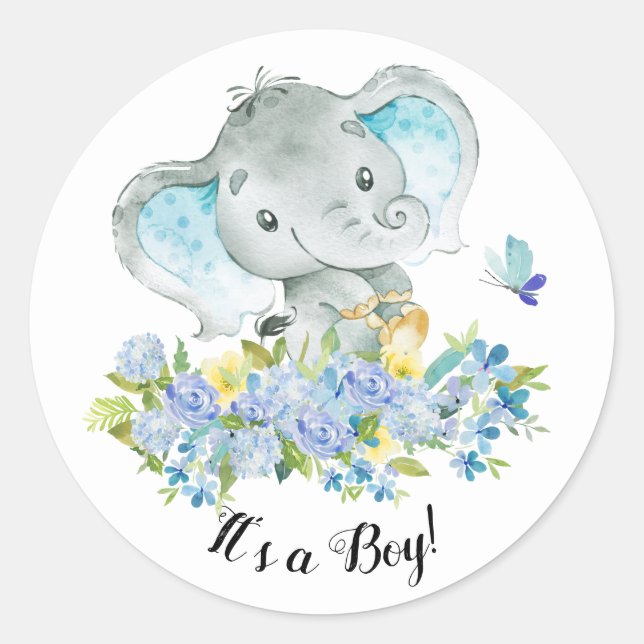 Niedlich Happy Elephant It'a Boy Gevor Sticker (Vorderseite)