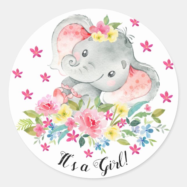 Niedlich Happy Elephant It'a Girl Fevor Sticker (Vorderseite)